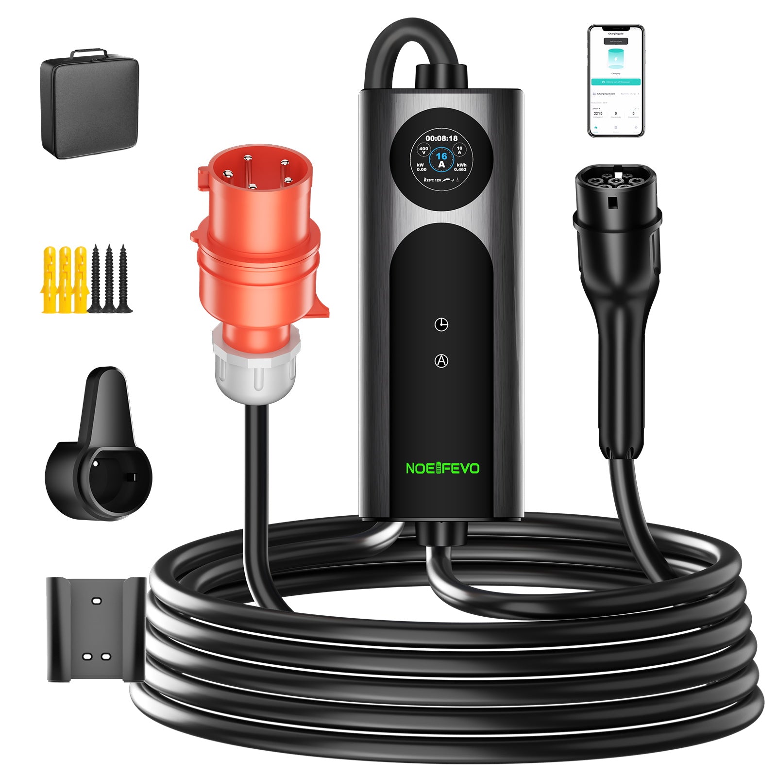 NOEIFEVO Q21W Wlan Mobile Wallbox 11kW mit APP Fernsteuerung ,5m/10m Typ2 CEE16A 3Phase Ladekabel Elektroauto