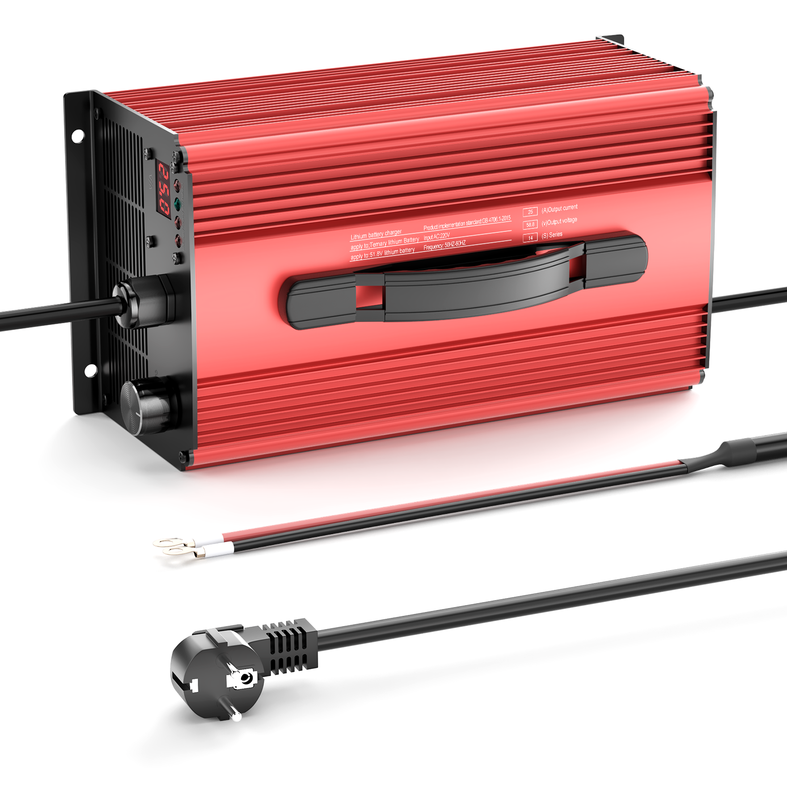 NOEIFEVO 58.8V 25A Lithium-Batterieladegerät für 51.8V (48V) 14S Lithium-Li-Ionen-Lipo-Batterie, LCD-Display, Strom einstellbar, Ladegerät für E-Bike, Roller, Elektromotorrad