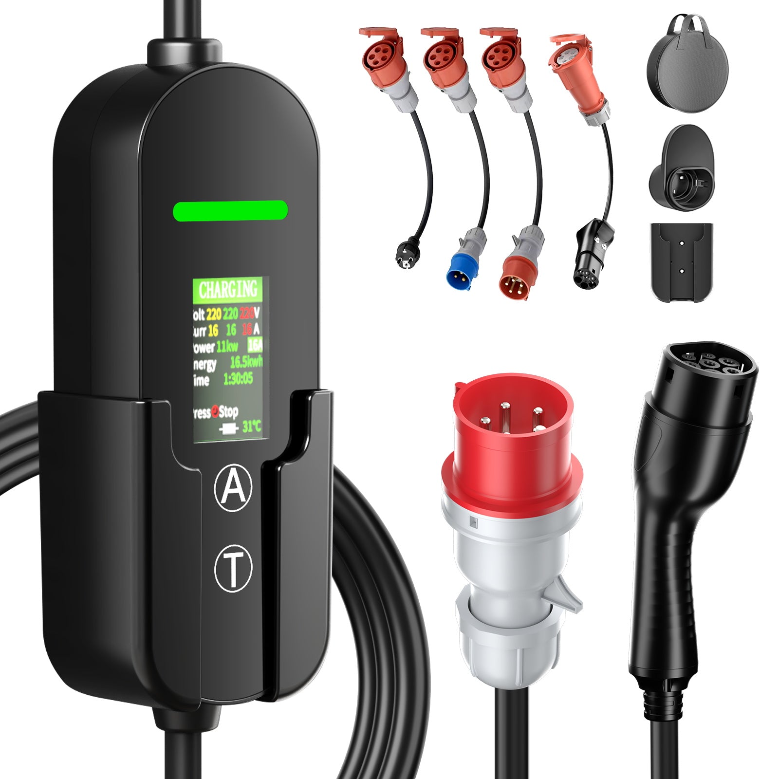 NOEIFEVO Typ2 Mobile Wallbox/Ladestation 11 kW 3-Phasen, 8-16 A Einstellbarer Ladestrom, 1-12 Stunden Verzögerungs-Ladung, CEE 16A auf Typ2 Tragbarer EV-Ladegerät mit 5m Ladekabel, Für alle Typ2 EV & PHEV