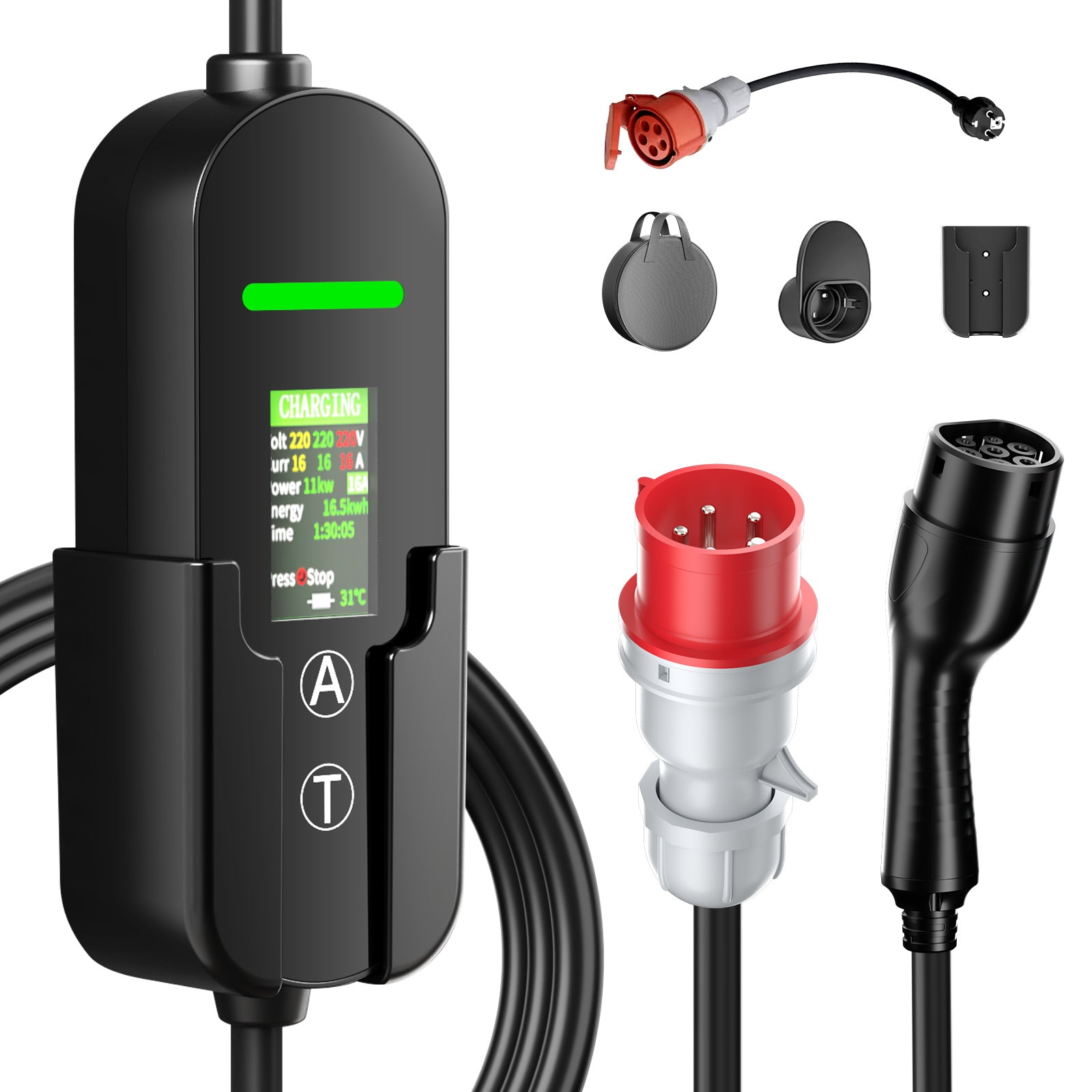 NOEIFEVO Typ2 Mobile Wallbox/Ladestation 11 kW 3-Phasen, 8-16 A Einstellbarer Ladestrom, 1-12 Stunden Verzögerungs-Ladung, CEE 16A auf Typ2 Tragbarer EV-Ladegerät mit 5m Ladekabel, Für alle Typ2 EV & PHEV