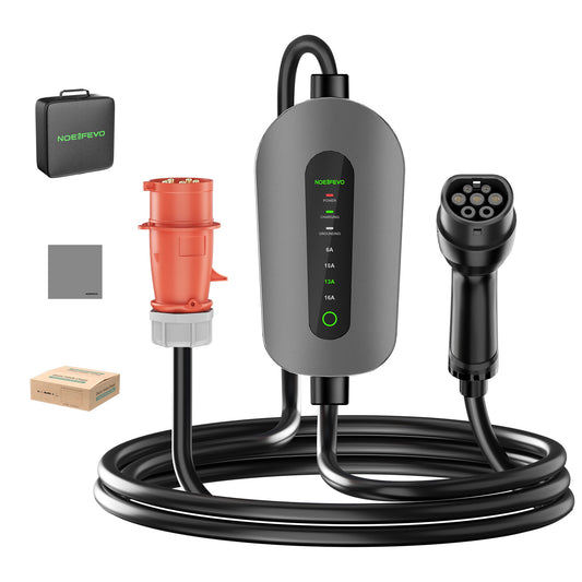 NOEIFEVO F095-3 Type 2 vers CEE16A câble de charge EV pour véhicule électrique, Wallbox 11 kW avec courant réglable de 6 A à 16 A, 4 m / 6 m / 11 m / 16 m
