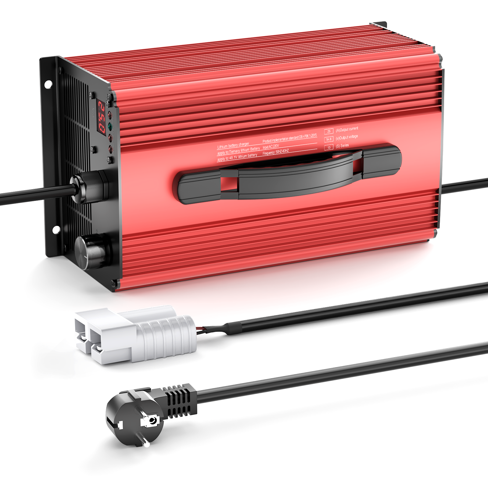 NOEIFEVO 54.6V 25A Lithium-Batterieladegerät für 48.1V (48V) 13S Lithium-Li-Ionen-Lipo-Batterie, LCD-Display, Strom einstellbar, Ladegerät für E-Bike, Roller, Elektromotorrad