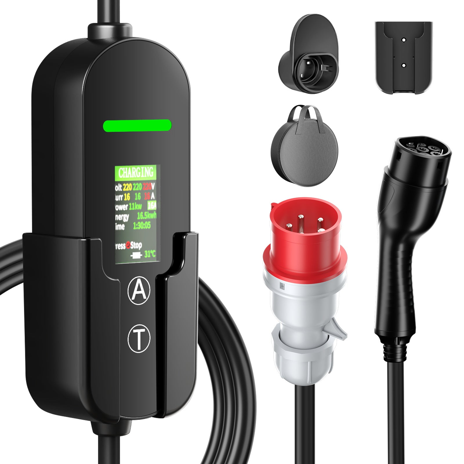 NOEIFEVO Typ2 Mobile Wallbox/Ladestation 11 kW 3-Phasen, 8-16 A Einstellbarer Ladestrom, 1-12 Stunden Verzögerungs-Ladung, CEE 16A auf Typ2 Tragbarer EV-Ladegerät mit 5m Ladekabel, Für alle Typ2 EV & PHEV