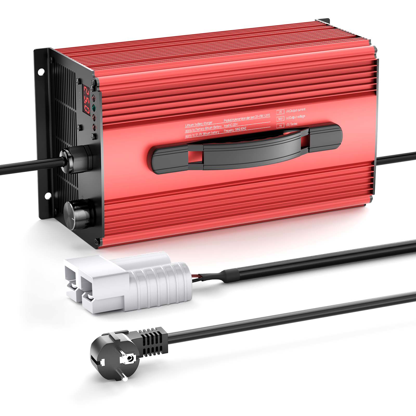 NOEIFEVO 58.8V 25A Lithium-Batterieladegerät für 51.8V (48V) 14S Lithium-Li-Ionen-Lipo-Batterie, LCD-Display, Strom einstellbar, Ladegerät für E-Bike, Roller, Elektromotorrad