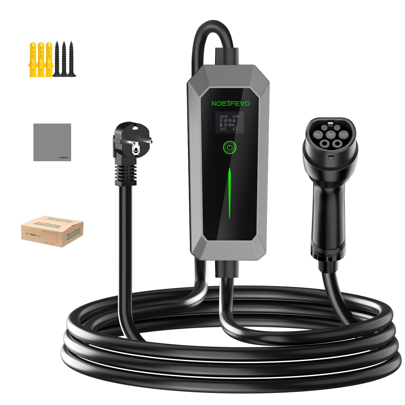 NOEIFEVO Typ 2 3.5 kW EV-Ladegerät, mobiles EV-Ladekabel mit Schuko, 5M/10M Ladekabel, Regenfest, Außeneinsatz
