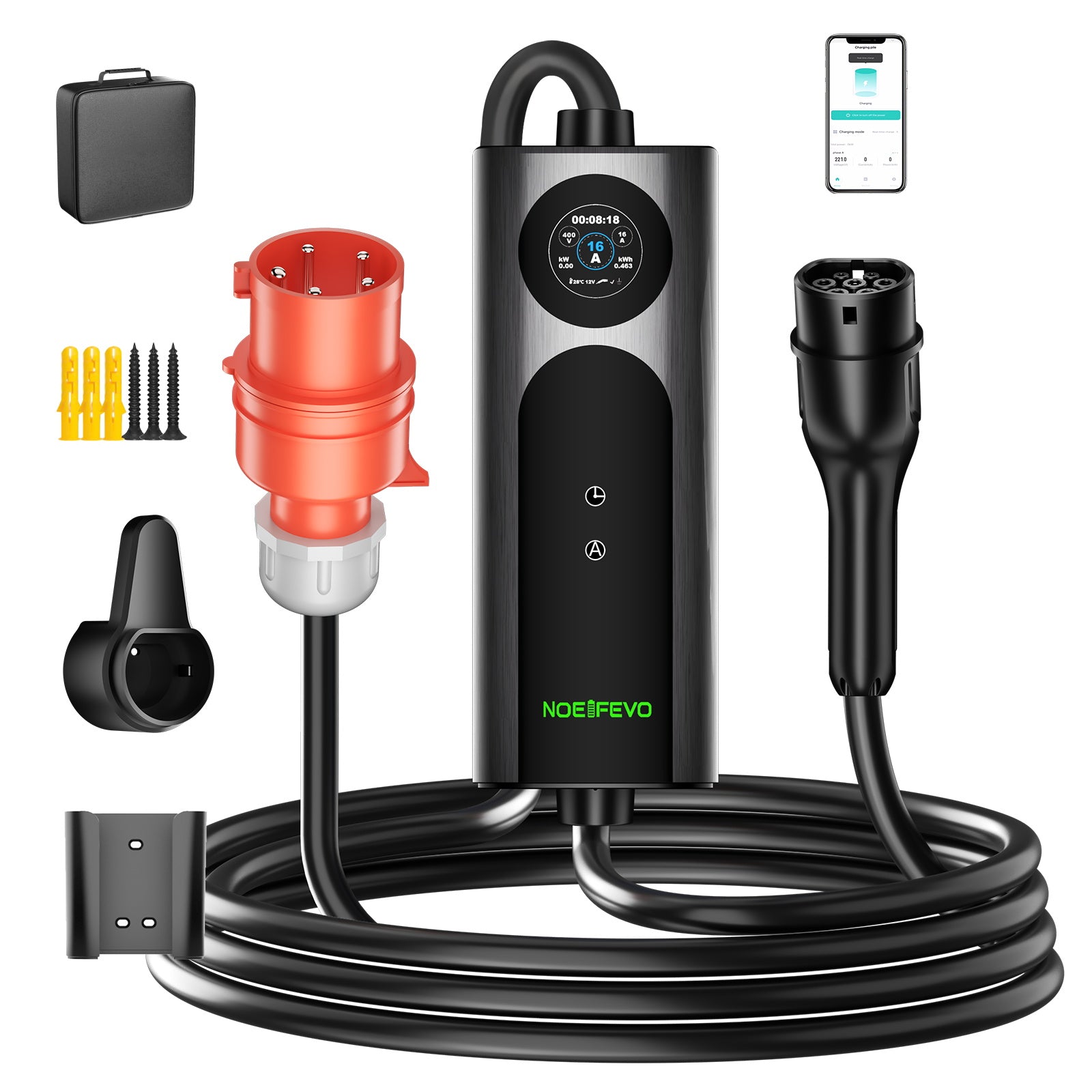 NOEIFEVO Q21W Wlan Mobile Wallbox 11kW mit APP Fernsteuerung ,5m/10m Typ2 CEE16A 3Phase Ladekabel Elektroauto