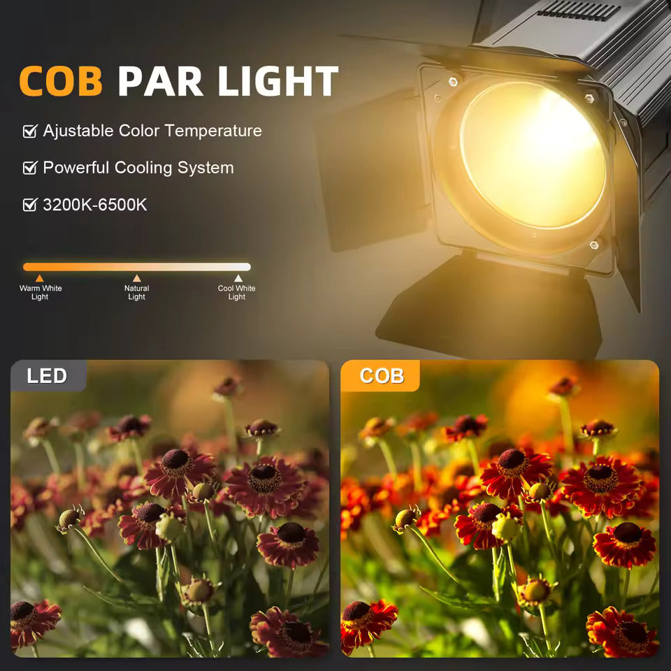 200W LED COB PAR Scheinwerfer mit Abschirmklappen, warm- und kaltweiße lineare Strahler, DMX-Bühnenbeleuchtung für Bühne, Party und Konzert
