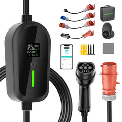 NOEIFEVO EV Wallbox 11kW mit App, Mobile Ladestation 3-Phasen 400V (6-16A einstellbar), Type 2 Ladekabel mit EU-Reiseadapter (CEE32/CEE16A/Schuko/Type2 Stecker), IP65 wasserdicht, RCD-Schutz, Tuya Smart APP.