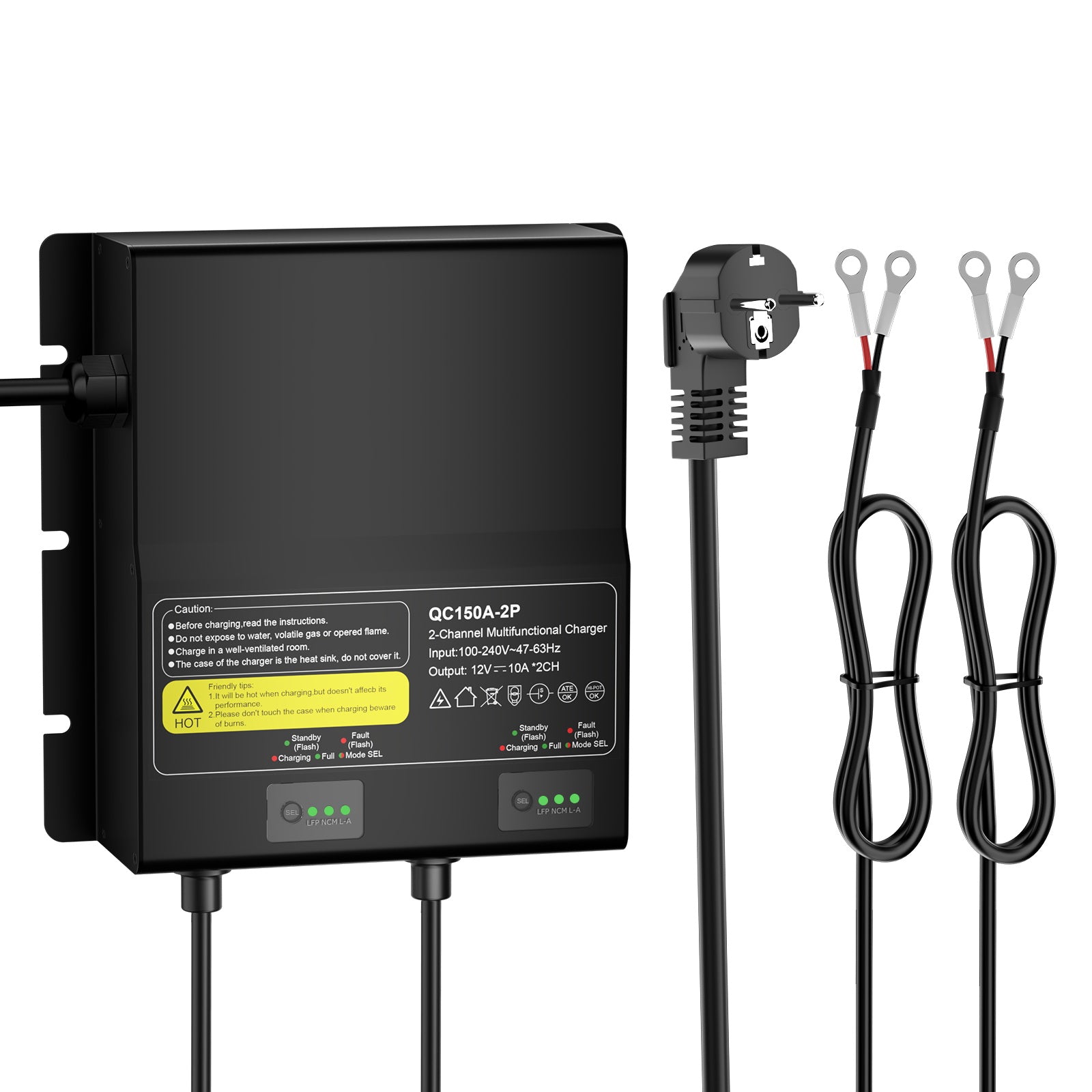 NOEIFEVO 12V 20A 2-Bank (10A/Bank) Universal-Batterieladegerät, 12V wasserdichtes LiFePO4-Lithium-Blei-Säure-Ladegerät für Wohnmobil, Boot, Motorrad, Rasenmäher, Trolling-Motor und Blei-Säure-Batterie