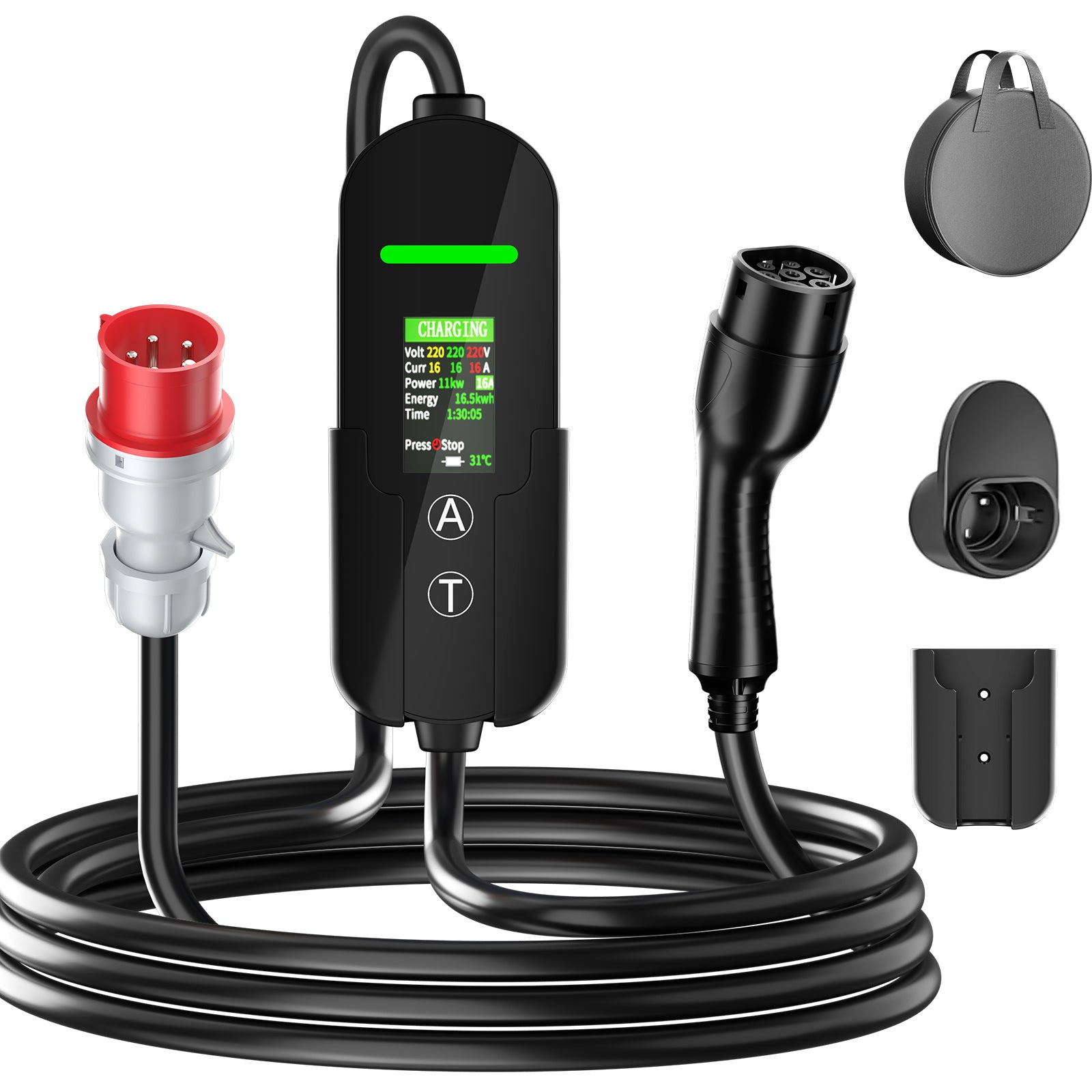 NOEIFEVO Typ2 Mobile Wallbox/Ladestation 11 kW 3-Phasen, 8-16 A Einstellbarer Ladestrom, 1-12 Stunden Verzögerungs-Ladung, CEE 16A auf Typ2 Tragbarer EV-Ladegerät mit 5m Ladekabel, Für alle Typ2 EV & PHEV