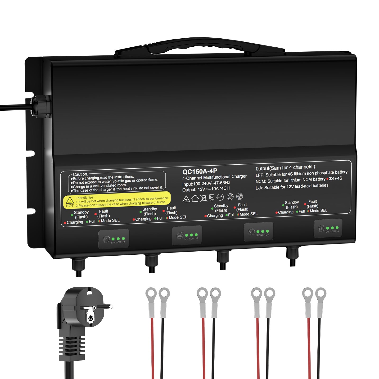 NOEIFEVO 12V 40A 4-Bank (10A/Bank) Universal-Batterieladegerät, 12V wasserdichtes LiFePO4-Lithium-Blei-Säure-Ladegerät für Wohnmobil, Boot, Motorrad, Rasenmäher, Trolling-Motor und Blei-Säure-Batterie