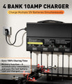 NOEIFEVO 12V 40A 4-Bank (10A/Bank) Universal-Batterieladegerät, 12V wasserdichtes LiFePO4-Lithium-Blei-Säure-Ladegerät für Wohnmobil, Boot, Motorrad, Rasenmäher, Trolling-Motor und Blei-Säure-Batterie