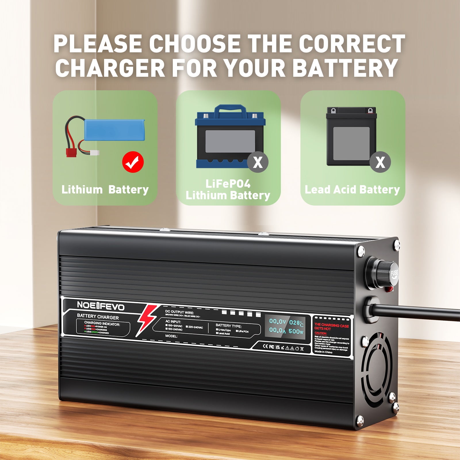 NOEIFEVO 84V 5A Lithium-Batterieladegerät für 74V (72V) 20S-Batterie, automatische Abschaltung, Aluminiumgehäuse, mit Lüfter