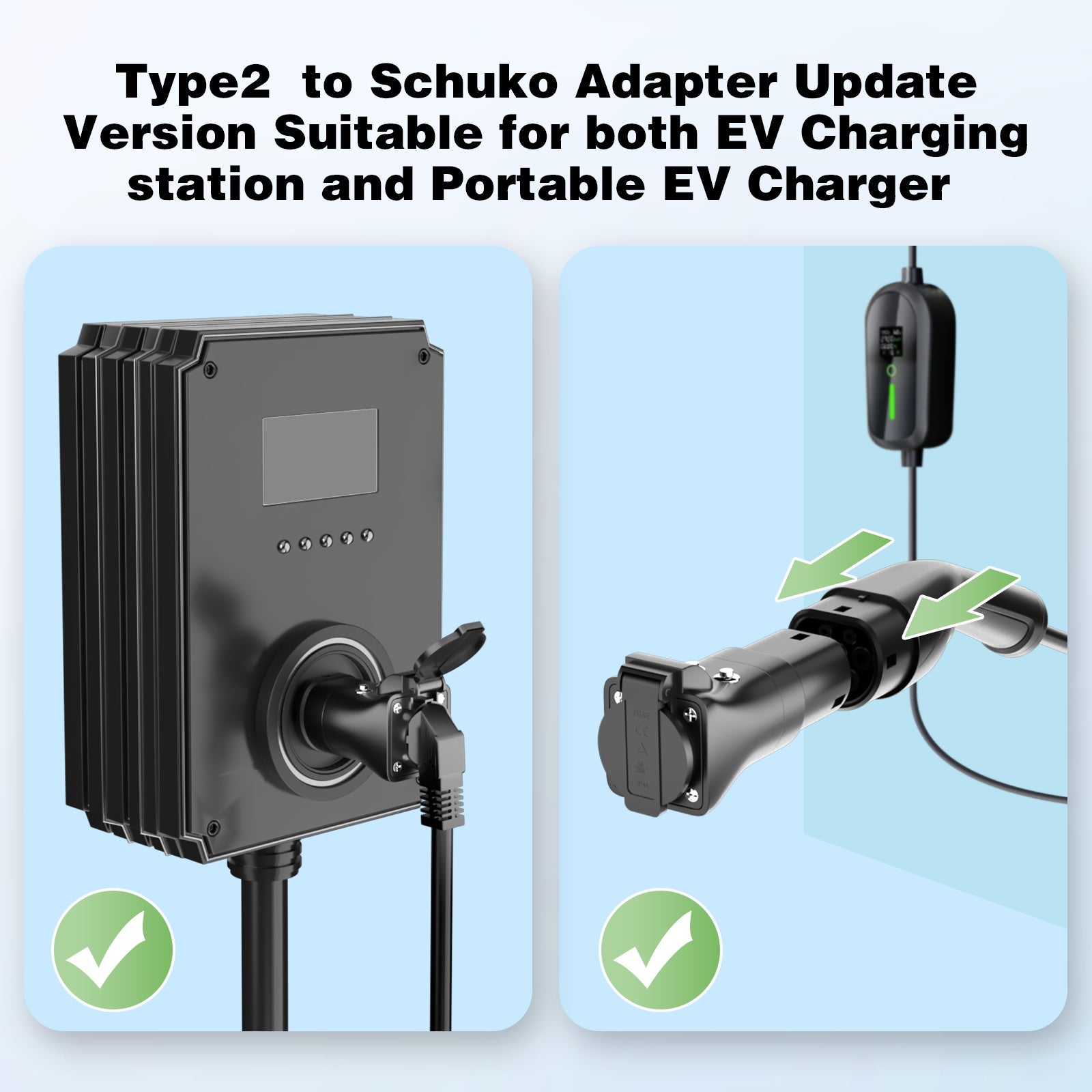 NOEIFEVO Typ 2-auf-Schuko-Adapter, Schuko-Steckdosenadapter zur Stromversorgung vom EV-Ladegerät oder der EV-Ladestation, mit Entriegelungstaste, CP- und PP-Kommunikationsprotokoll