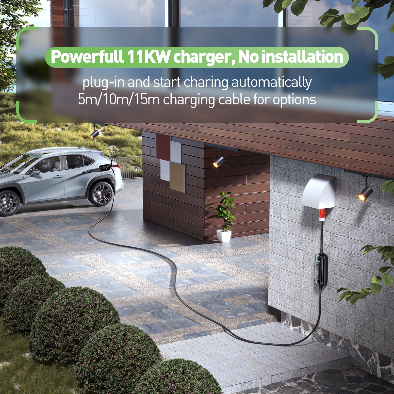 Noeifevo Typ2 Mobile EV Wallbox, 11KW 3-phasig CEE16A Einstellbarer Ladeleistung EV Ladegerät, 5m/10m/15m EV Ladekabel für Model Y/3, ID.3/4/5, MG4, EX30, e-up, e-tron, Zoe und andere EV