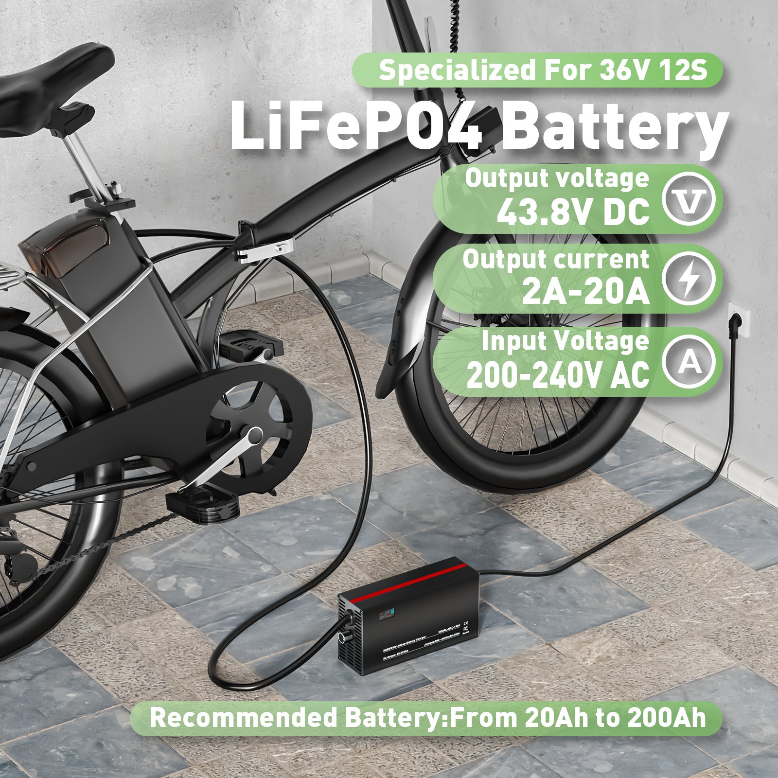 NOEIFEVO 43,8 V 2-20 A Lithium-LiFePO4-Akkuladegerät für 38,4 V 12S LiFePO4-Akku, LCD-Anzeige, Strom einstellbar, Ladegerät für Golfwagen, Trolling-Motor, Boot und Wohnmobile