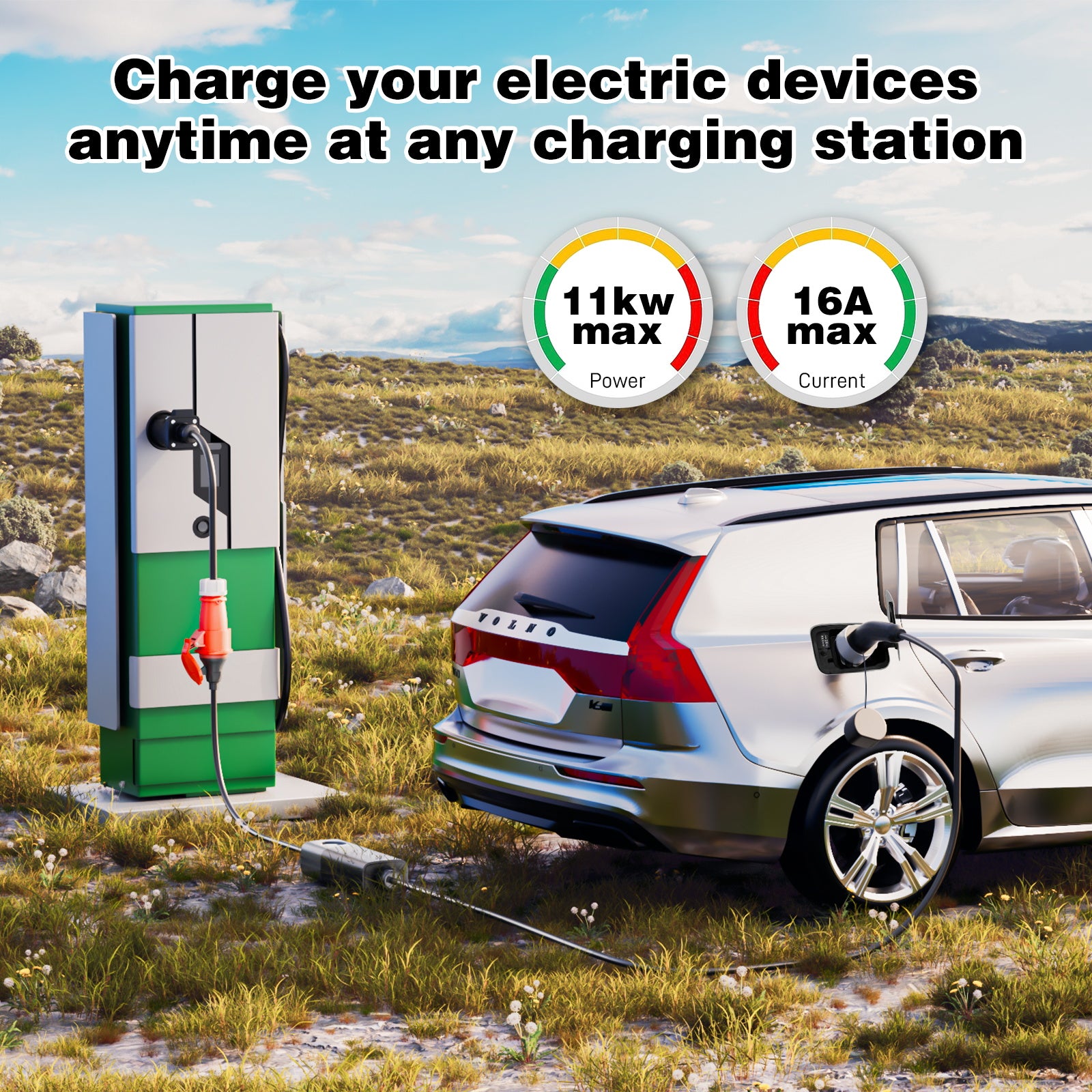 NOEIFEVO Typ 2-Stecker auf CEE 16A 3-Phasen-Steckdose, Adapter für 11-kW-EV-Ladegerät/3-Phasen-Elektrogeräte zur Stromentnahme aus der Ladestation/EV-Ladegerät, CP- und PP-Kommunikationsprotokoll