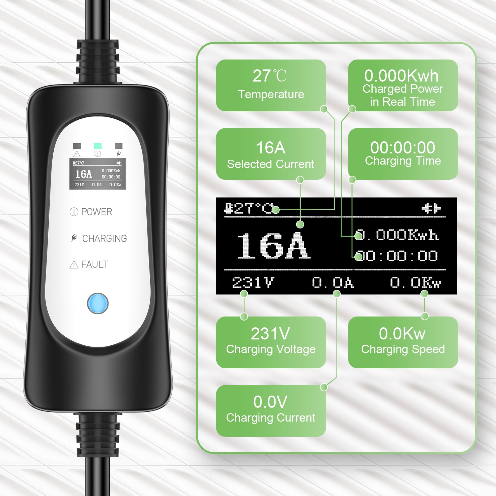 Tragbares Type2 3.6KW 16A EV-Ladegerät, 5 Meter mobiles EV-Ladekabel mit Schuko
