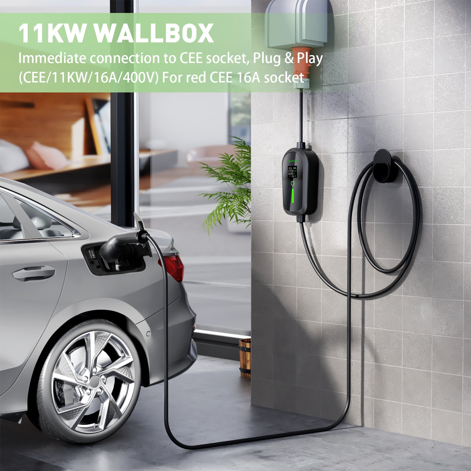 NOEIFEVO F097 EV Mobile Wallbox 11KW mit APP, 3-phasig 6-16A mit Einstellbarer Ladeleistung, Typ2 Ladekabel e auto, EV Ladegerät mit stromzähler