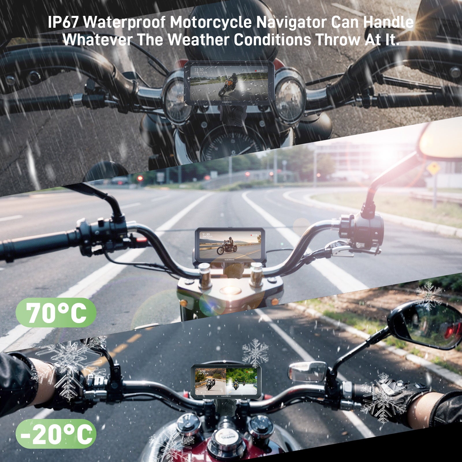 NOEIFEVO MT9B Motorrad-Carplay-Bildschirm mit Toter-Winkel-Erkennungsfunktion, kabelloses CarPlay und Android-Auto, tragbarer wasserdichter 6,3-Zoll-Touchscreen, verbessertes Dual-Bluetooth, Navigation