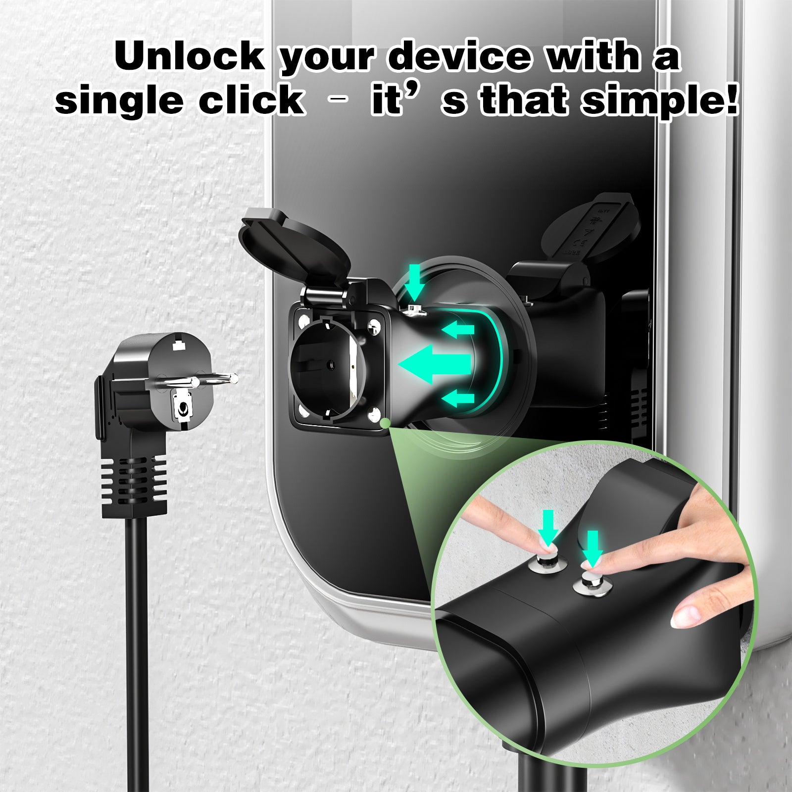 NOEIFEVO Typ 2-auf-Schuko-Adapter, Schuko-Steckdosenadapter zur Stromversorgung vom EV-Ladegerät oder der EV-Ladestation, mit Entriegelungstaste, CP- und PP-Kommunikationsprotokoll