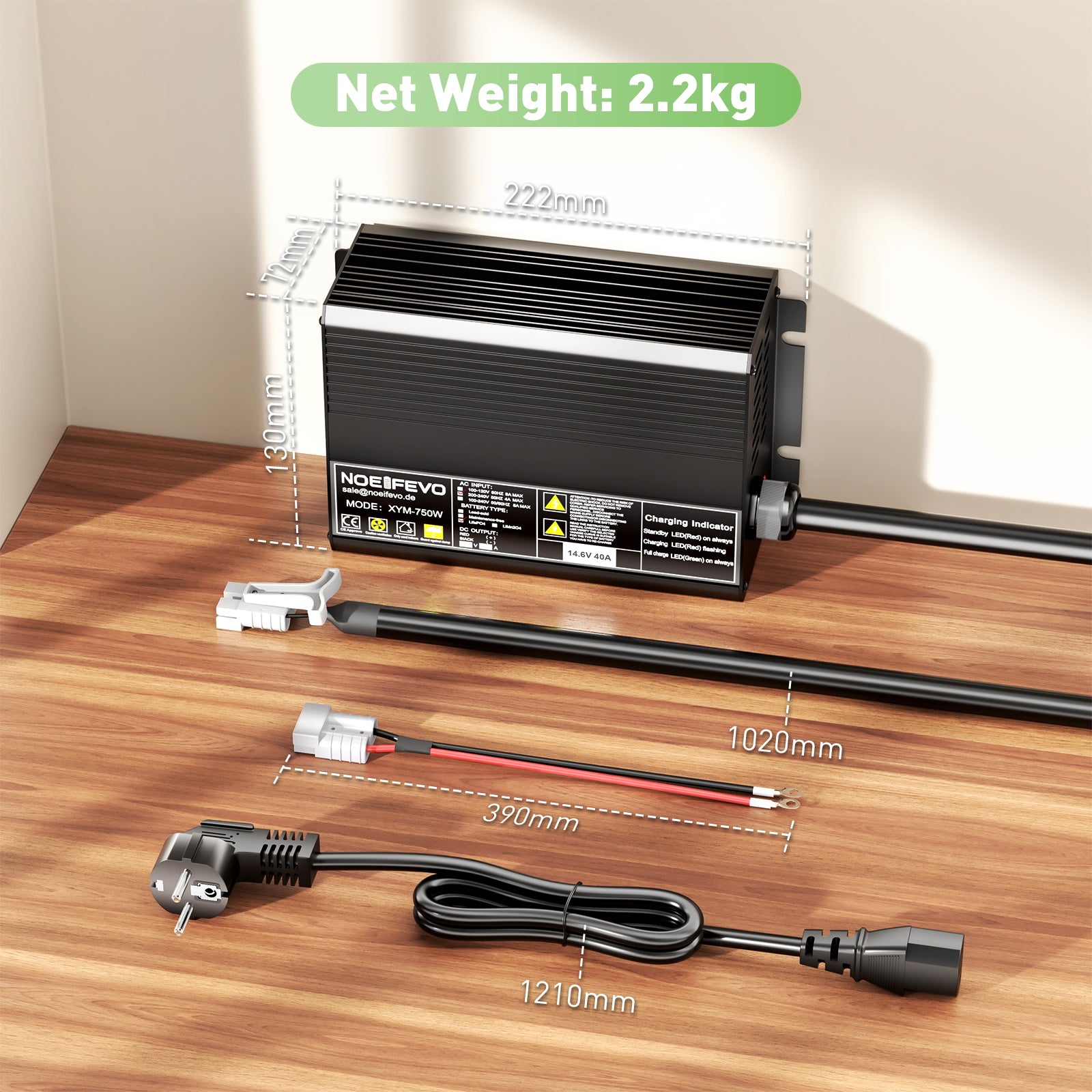 Noeifevo 14.6V 40A LiFePO4 Akku ladegerät für Schnellladegerät für 12V(12.8V) Lithium LiFePO4 200Ah Batterie, automatische Abschaltung mit vollem Schutz