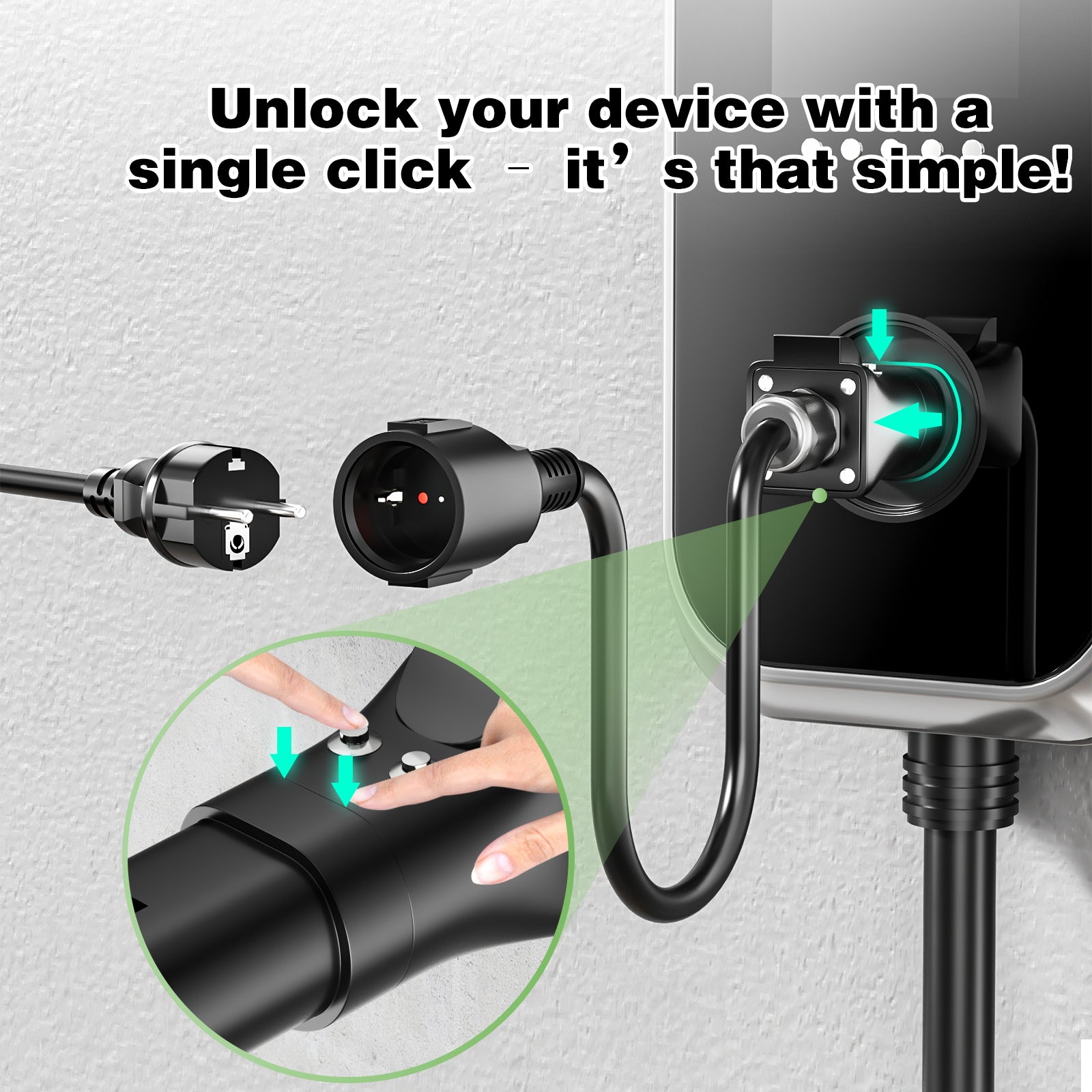 NOEIFEVO Typ 2 Stecker auf EU-Schuko-Adapter, 220 V Schuko-Steckdose für E-Bike/Roller/Elektrogerät zur Stromversorgung über EV-Ladegerät oder EV-Ladestation, Entriegelungsknopf, CP/PP