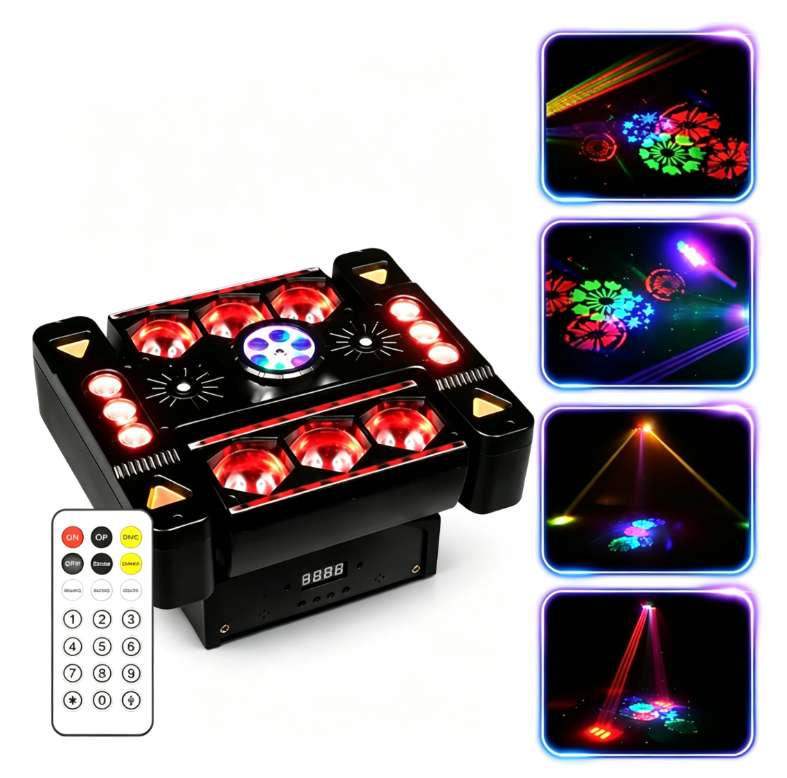 80W 6-ramenné RGB párty svetlo 360° Moving Head DJ pódiový reflektor s DMX512 a ovládaním hudbou – disko svetlo pre klub, párty, koncert, bar a Vianoce