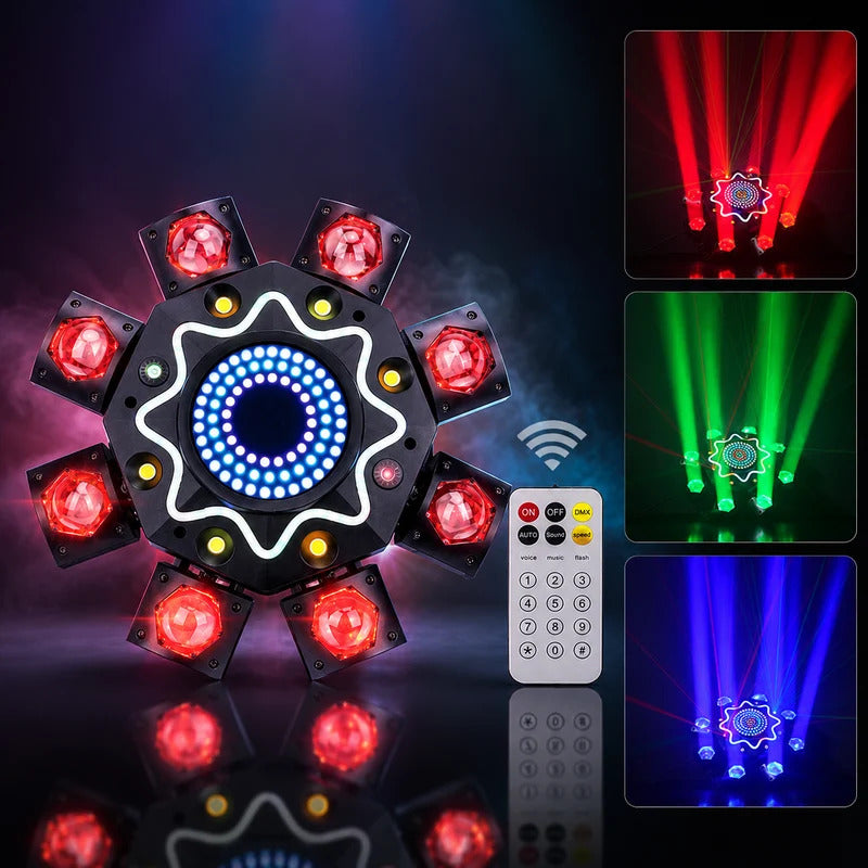 150W 8-ramenné RGB Laser Moving Head svetlo, DJ pódiové svetlo s diaľkovým ovládaním, DMX512 diskotékové svetlo na party, koncerty, bary a oslavy