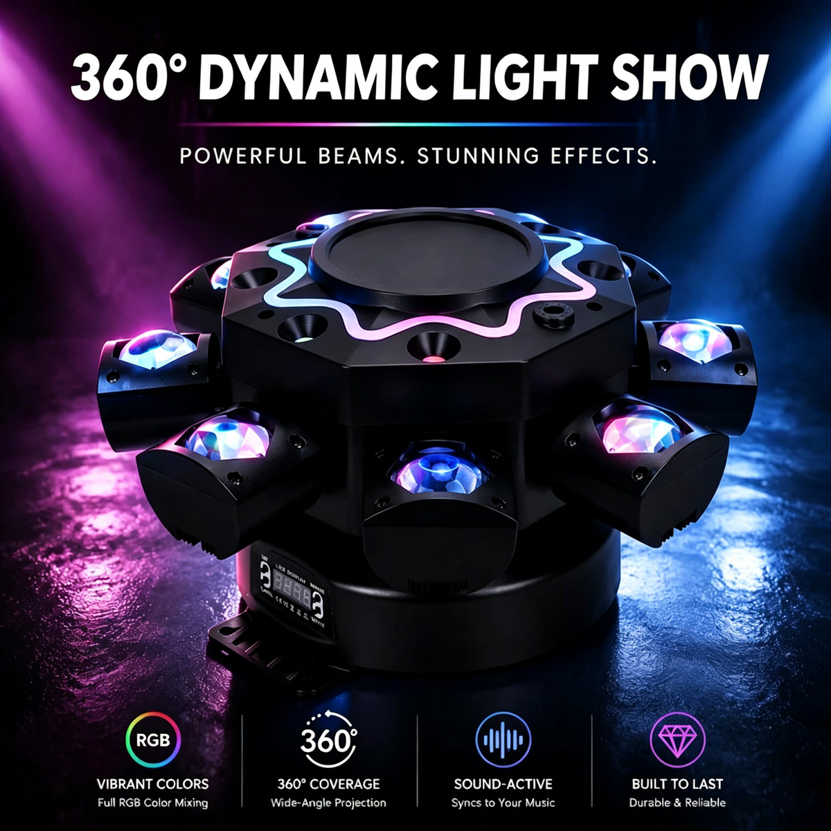 150W 8-ramenné RGB Laser Moving Head svetlo, DJ pódiové svetlo s diaľkovým ovládaním, DMX512 diskotékové svetlo na party, koncerty, bary a oslavy