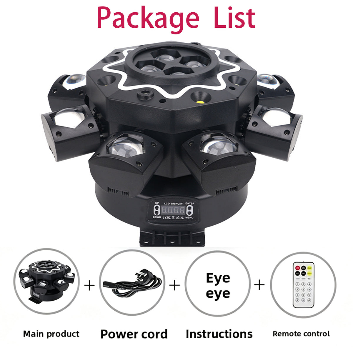 200W Bienenauge 8-ramenné svetlo s pohyblivou hlavou, DJ pódiové osvetlenie s podporou DMX512, RGBW 4-v-1 LED párty svetlo s diaľkovým ovládaním pre svadby, bary, kluby a diskotéky