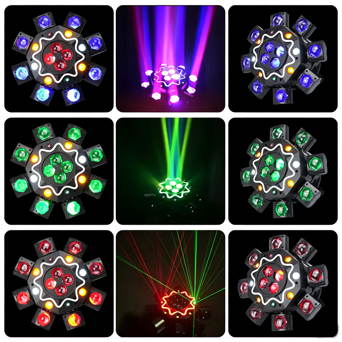 200W Bienenauge 8-ramenné svetlo s pohyblivou hlavou, DJ pódiové osvetlenie s podporou DMX512, RGBW 4-v-1 LED párty svetlo s diaľkovým ovládaním pre svadby, bary, kluby a diskotéky