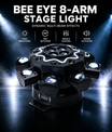 200W Bienenauge 8-ramenné svetlo s pohyblivou hlavou, DJ pódiové osvetlenie s podporou DMX512, RGBW 4-v-1 LED párty svetlo s diaľkovým ovládaním pre svadby, bary, kluby a diskotéky