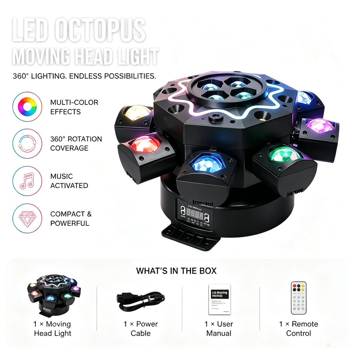 200W Bienenauge 8-ramenné svetlo s pohyblivou hlavou, DJ pódiové osvetlenie s podporou DMX512, RGBW 4-v-1 LED párty svetlo s diaľkovým ovládaním pre svadby, bary, kluby a diskotéky