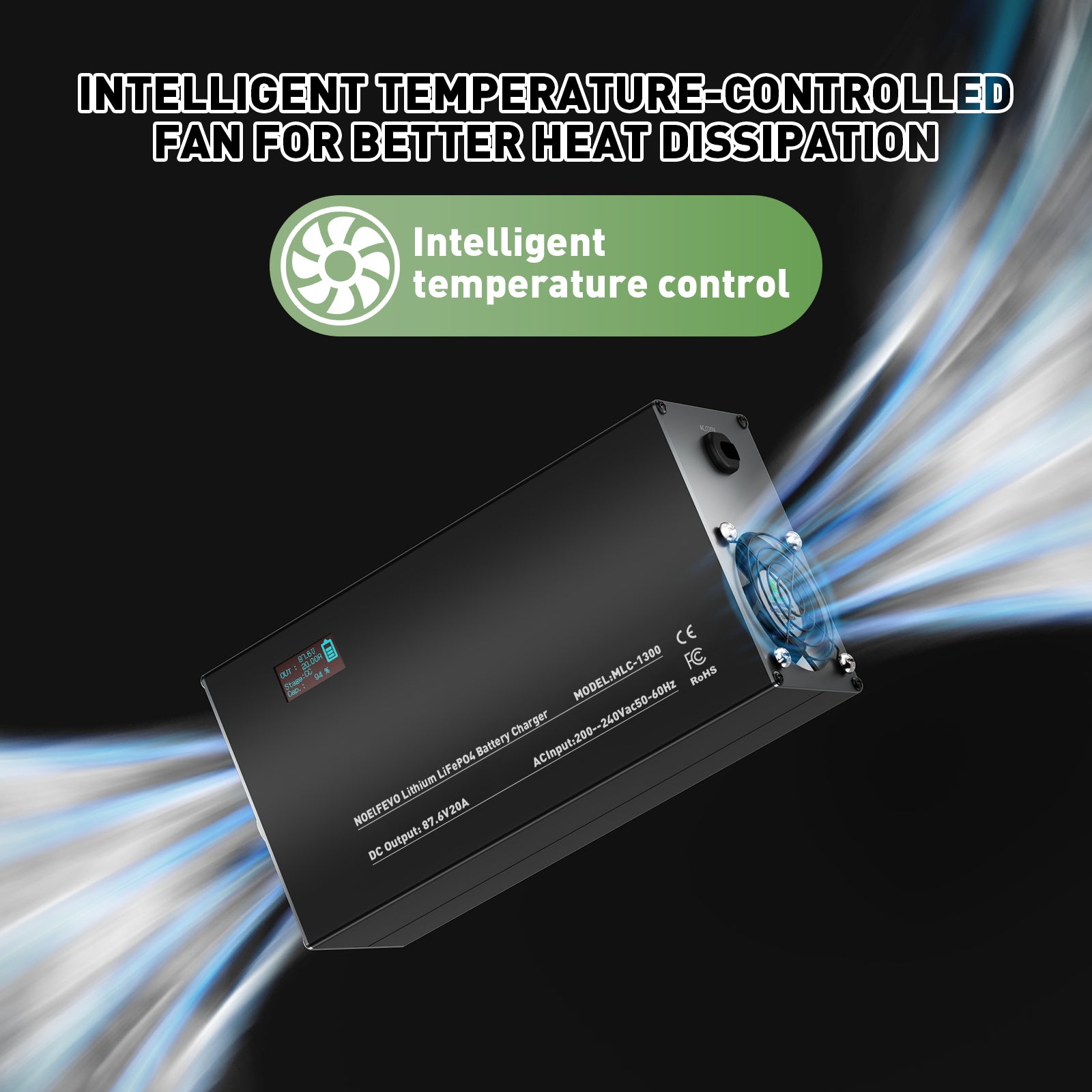 NOEIFEVO 87.6V 2-20A Lithium-LiFePO4-Akkuladegerät für 76.8V 24S LiFePO4-Akku, LCD-Anzeige, Strom einstellbar, Ladegerät für Trolling-Motor, Boot und Wohnmobile