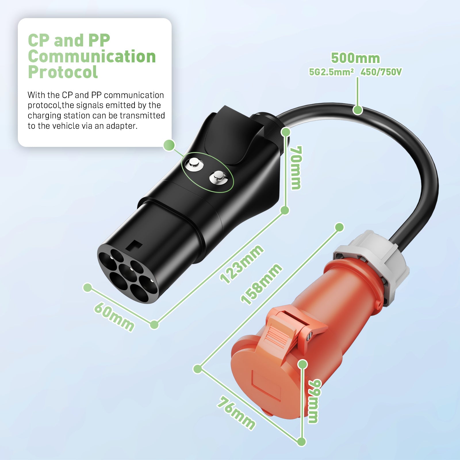 NOEIFEVO Typ 2-Stecker auf CEE 16A 3-Phasen-Steckdose, Adapter für 11-kW-EV-Ladegerät/3-Phasen-Elektrogeräte zur Stromentnahme aus der Ladestation/EV-Ladegerät, CP- und PP-Kommunikationsprotokoll
