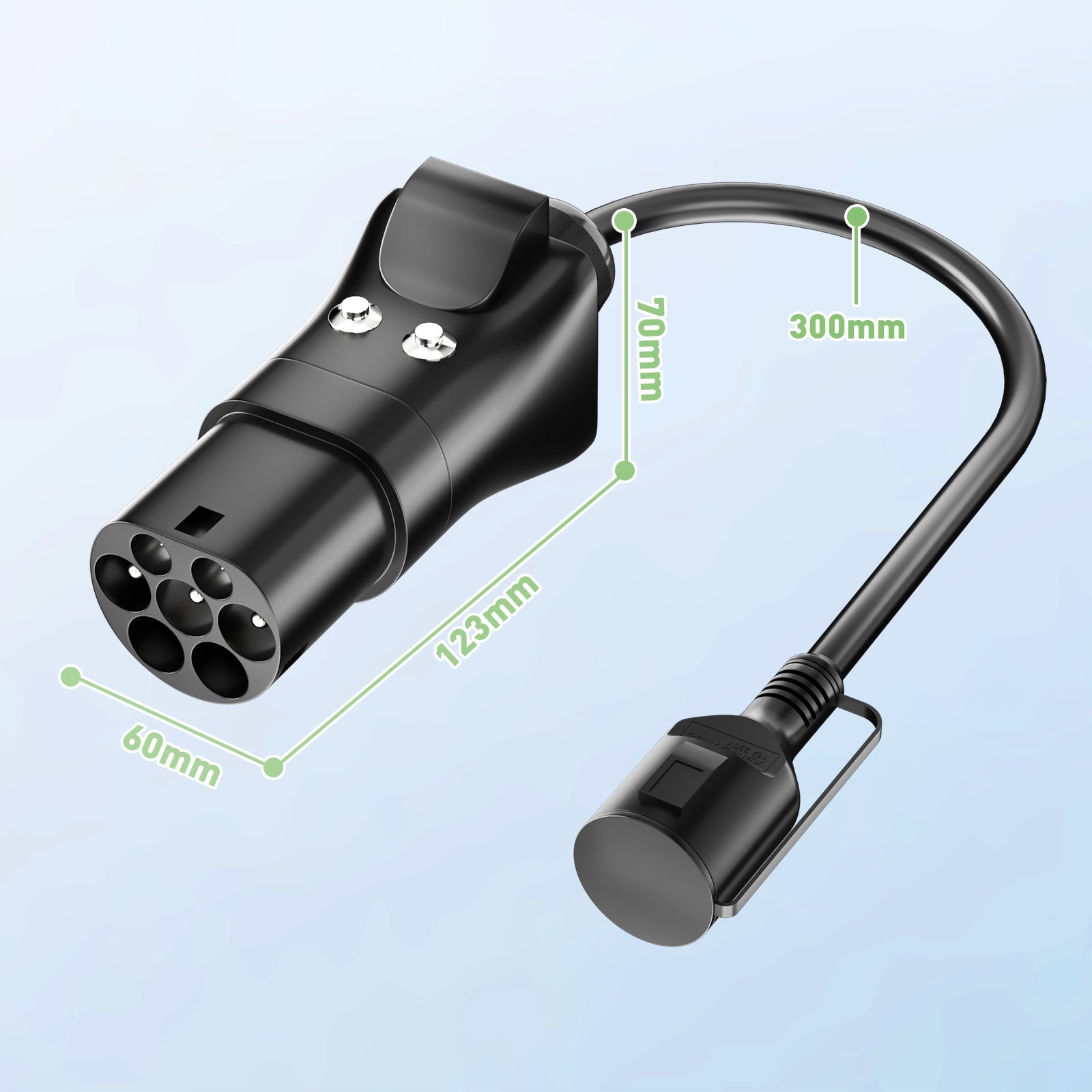 NOEIFEVO Typ 2 Stecker auf EU-Schuko-Adapter, 220 V Schuko-Steckdose für E-Bike/Roller/Elektrogerät zur Stromversorgung über EV-Ladegerät oder EV-Ladestation, Entriegelungsknopf, CP/PP