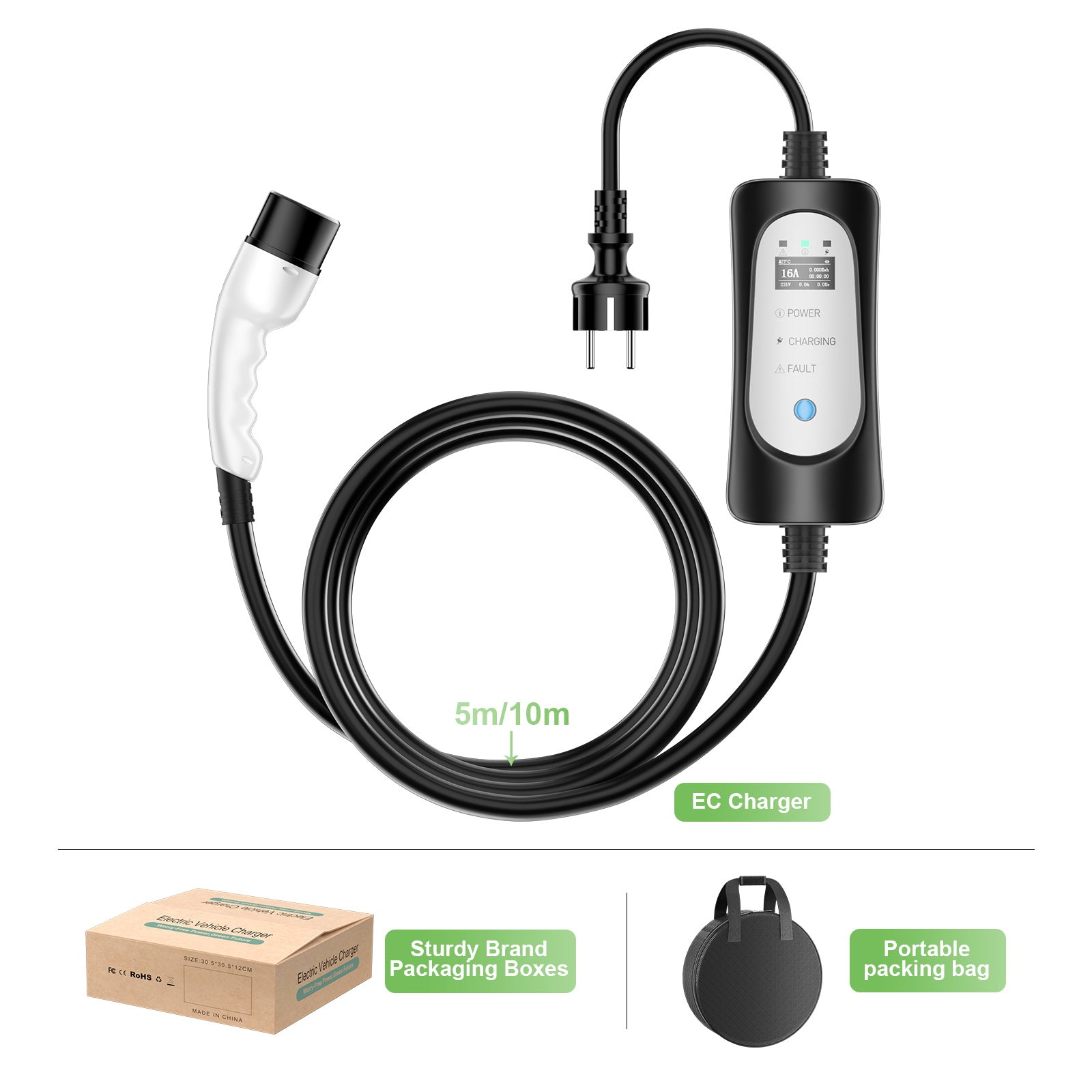 Tragbares Type2 3.6KW 16A EV-Ladegerät, 5 Meter mobiles EV-Ladekabel mit Schuko