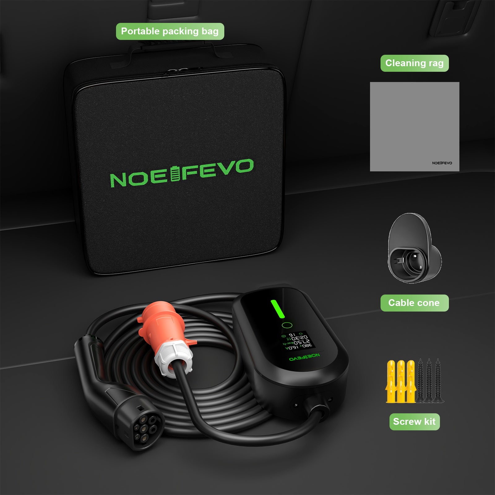 NOEIFEVO F097 EV Mobile Wallbox 11KW mit APP, 3-phasig 6-16A mit Einstellbarer Ladeleistung, Typ2 Ladekabel e auto, EV Ladegerät mit stromzähler