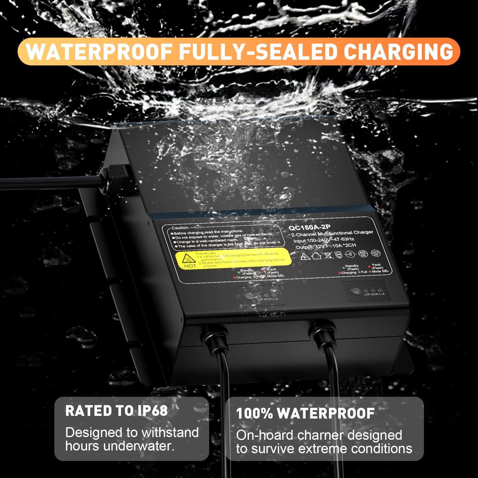 NOEIFEVO 12V 20A 2-Bank (10A/Bank) Universal-Batterieladegerät, 12V wasserdichtes LiFePO4-Lithium-Blei-Säure-Ladegerät für Wohnmobil, Boot, Motorrad, Rasenmäher, Trolling-Motor und Blei-Säure-Batterie