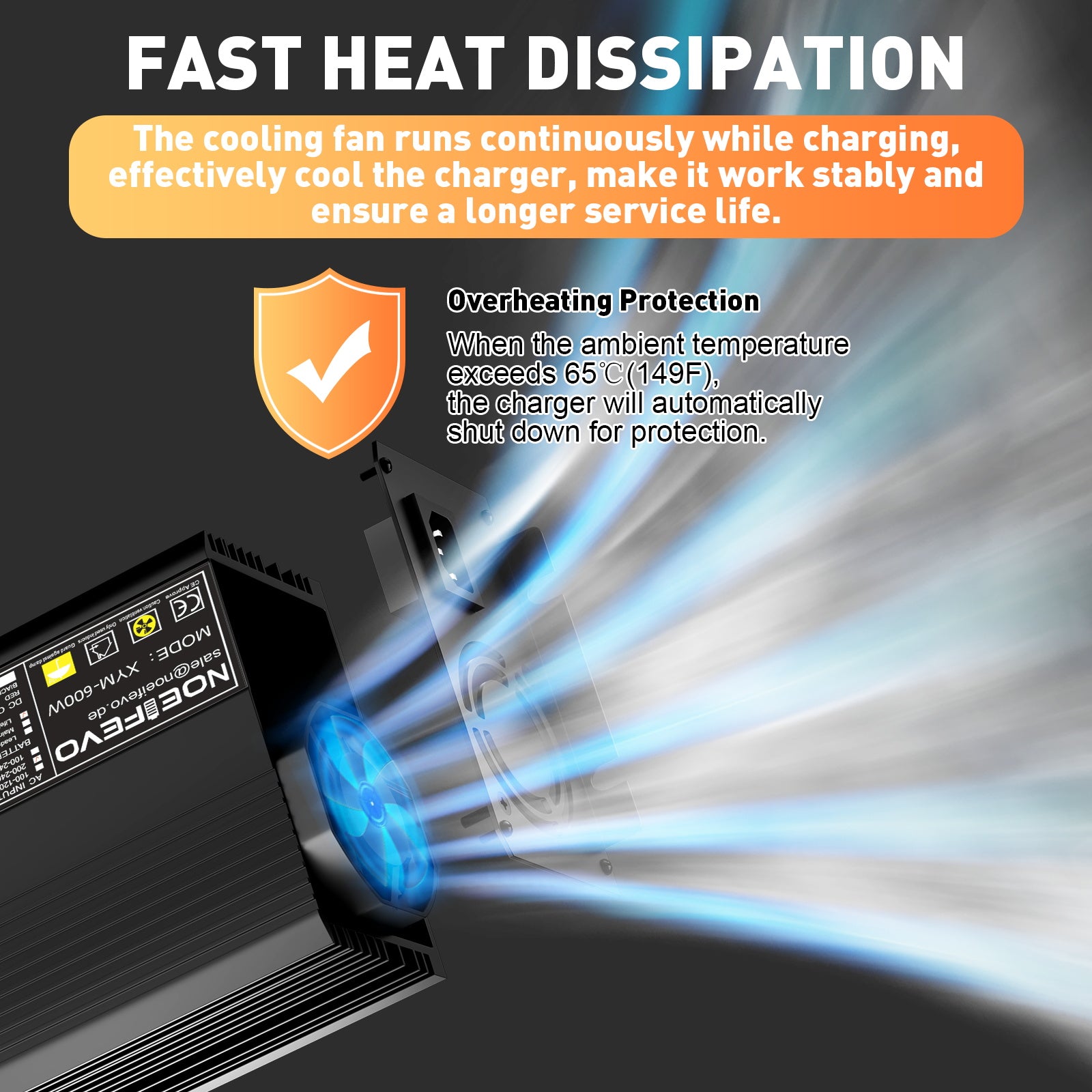 Noeifevo 12V 12.8V 30A Lithium LiFePO4 Akku Ladegerät, Ladespannung 14,6V, 0V BMS-Aktivierung, automatische Abschaltung, Aluminiumgehäuse