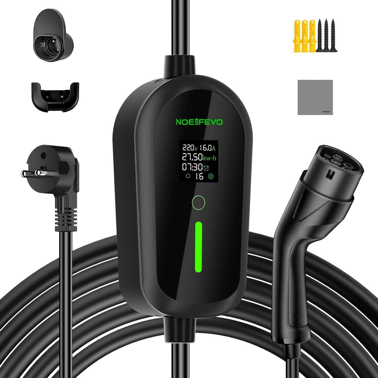Noeifevo Tragbares Typ 2/Typ 1 3.6KW 16A EV-Ladegerät, 5m/10m/15m mobiles EV-Ladekabel mit Schuko