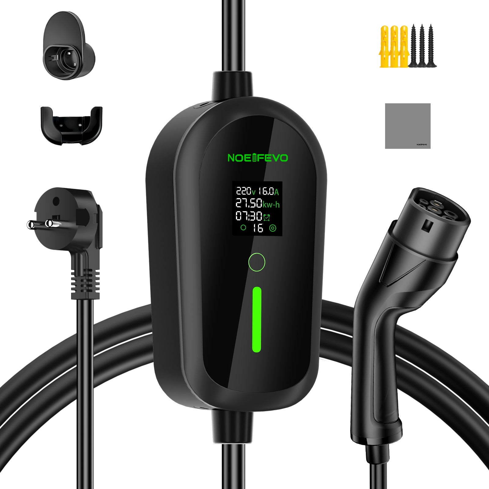 Noeifevo Tragbares Typ 2/Typ 1 3.6KW 16A EV-Ladegerät, 5m/10m/15m mobiles EV-Ladekabel mit Schuko