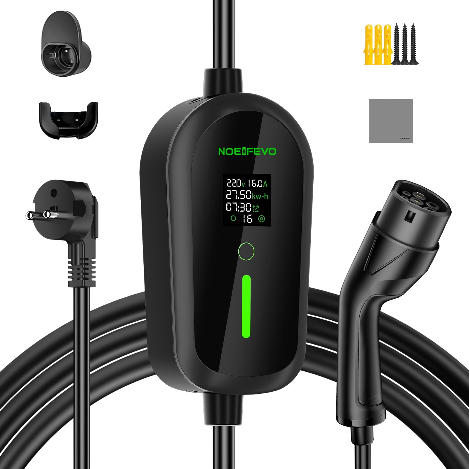 Noeifevo Tragbares Typ 2/Typ 1 3.6KW 16A EV-Ladegerät, 5m/10m/15m mobiles EV-Ladekabel mit Schuko