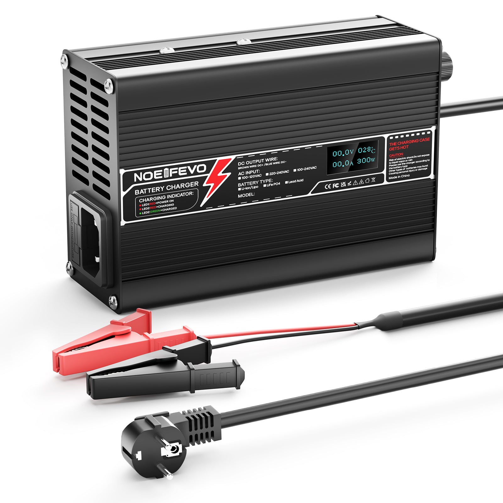 NOEIFEVO 29.4V 3A Lithium-Ladegerät für 7S 25.9V Li-Ion Lipo-Batterien, mit LCD-Anzeige, Kühlventilator, automatischer Abschaltung