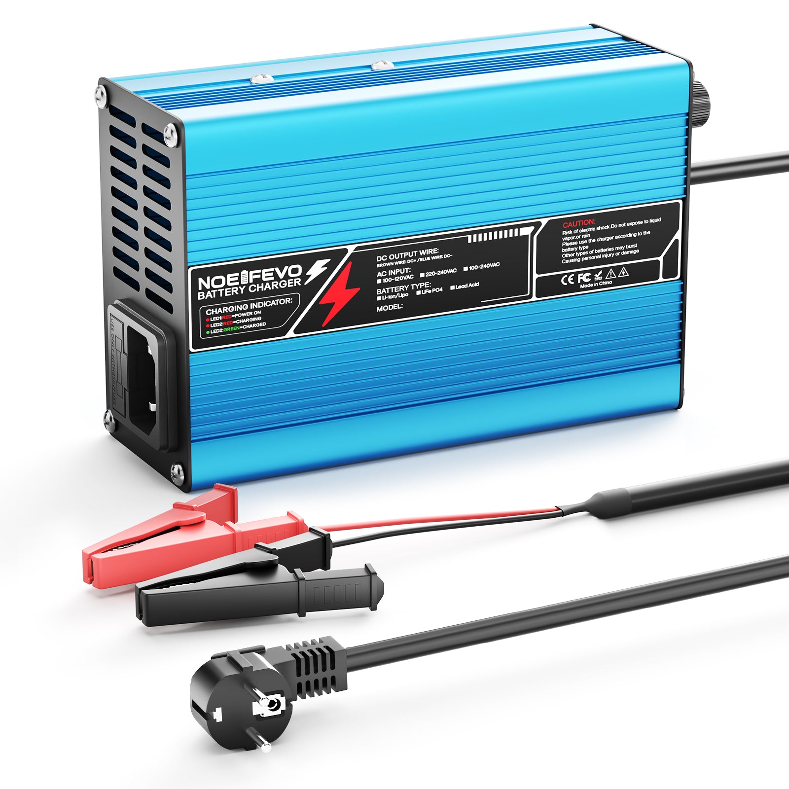 NOEIFEVO 58.8V 2A 2.5A 3A Lithium-Ladegerät für 14S 51.8V Li-Ion Lipo-Batterien, Kühlventilator, automatischer Abschaltung（BLUE）