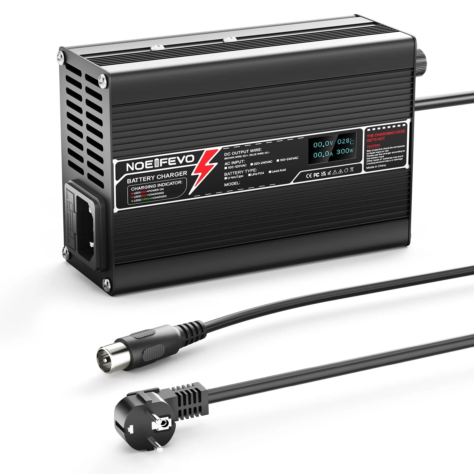 NOEIFEVO 25.2V 2A 3A 4A 5A Lithium-Ladegerät für 6S 22.2V Li-Ion Lipo-Batterien,  Kühlventilator, automatischer Abschaltung（BLACK）