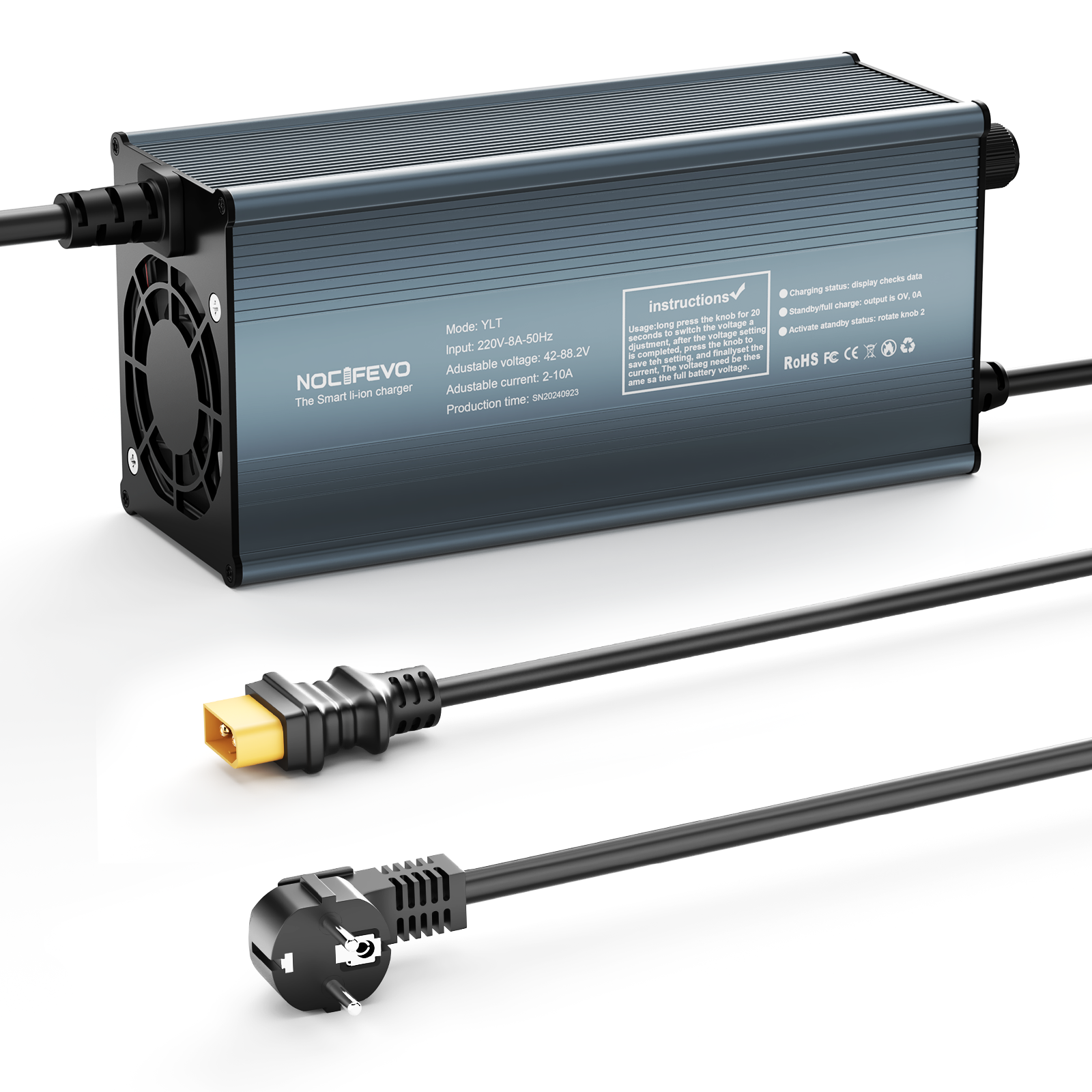 NOEIFEVO 2-10A Strom 42V-88,2V Spannung Einstellbar Li-Ion LiFePO4 Lithium-Ladegerät Für 36V 48V 60V 72V 84V Batterie