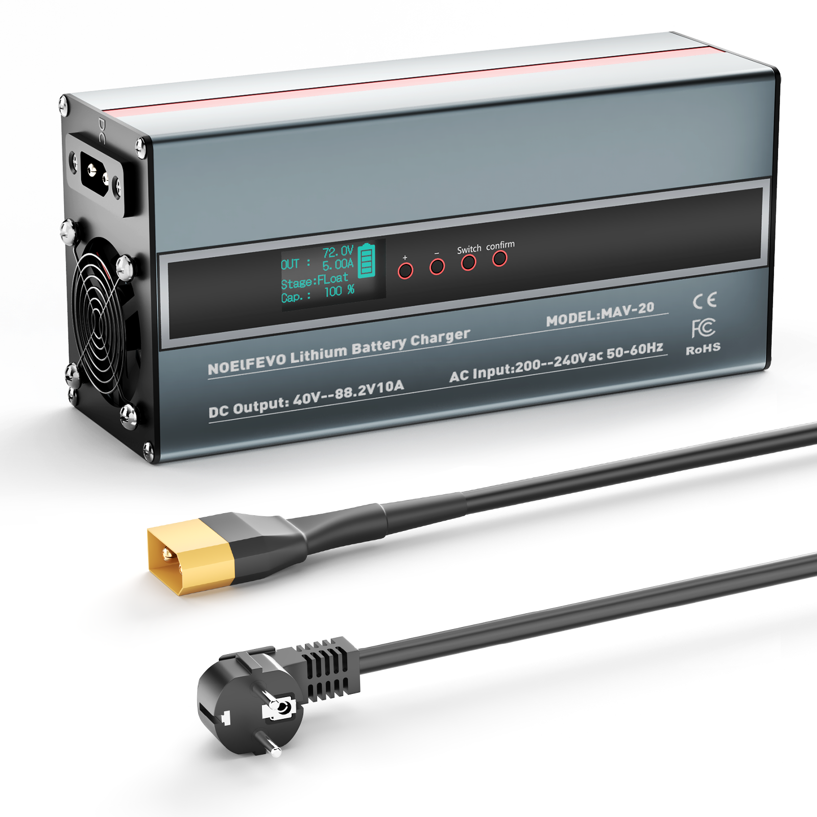 NOEIFEVO 2-10A Strom 42V-88,2V Spannung Einstellbar Li-Ion LiFePO4 Lithium-Ladegerät Für 36V 48V 60V 72V 74V Batterie（2025 Aktualisierte Version）