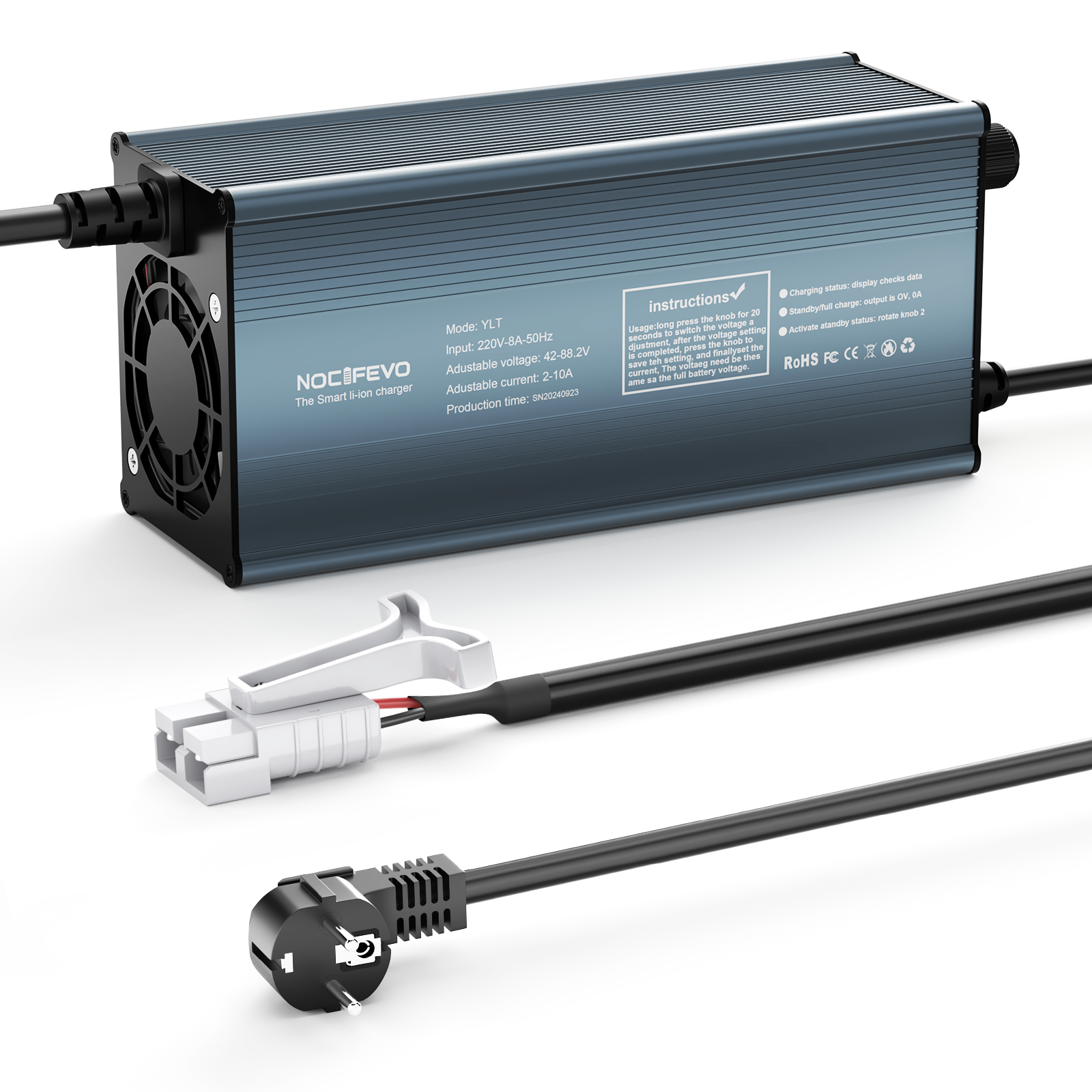 NOEIFEVO 2-10A Strom 42V-88,2V Spannung Einstellbar Li-Ion LiFePO4 Lithium-Ladegerät Für 36V 48V 60V 72V 84V Batterie